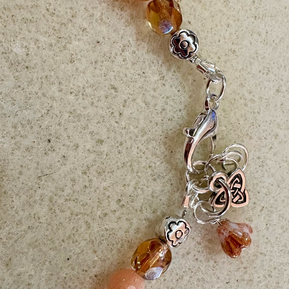 Delicate Peach Moonstone Bracelet with Czech Glass Silver Accents - Picture 3 of 3